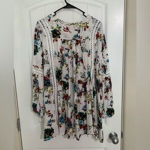 Pink Diamond Medium White quarter length sleeve boho floral mini dress